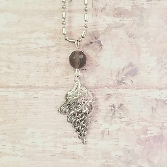 Wolf Necklace Smoky Quartz Necklace Mens Wolf Necklace Mens Necklace Wolves - Picture 4 of 4